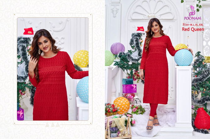 Poonam Red Queen Festive Wear Wholesale Designer Kurtis Catalog
